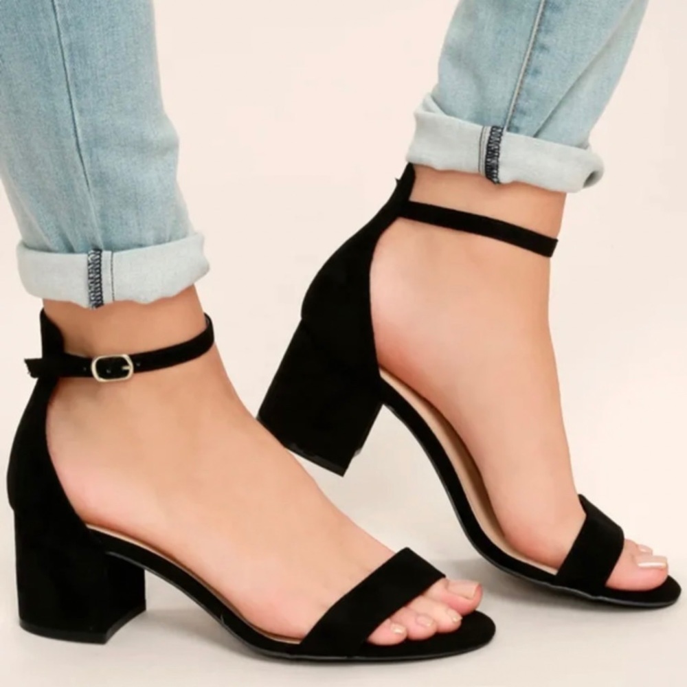 New Black Block Heel Classic Sandal Ankle Strap